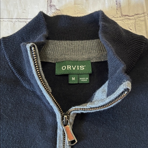 Orvis Men's Medium Black Silk Cashmere Cotton Blend Zip-Up Sweater Lightweight - Picture 2 of 5